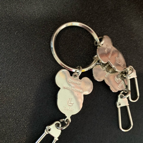 Vintage Disney Metal Key Chain White/Silver  3 Emotion Mickey Head Faces Charms - Picture 6 of 10
